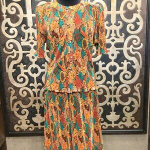 Kaky vintage Multicolor Summer Print Skirt Blouse Set